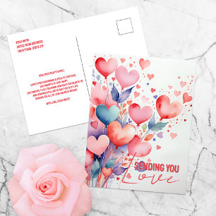 Aquarell-Herzballons mit eleganter Schrift Postkarte