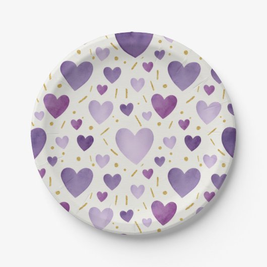 Aquarell-Herzen & Gold-Sprinkles Whimsy Pappteller (Vorderseite)