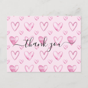 Aquarell-Herzen Hellrosa Baby Shower Danke Postkarte