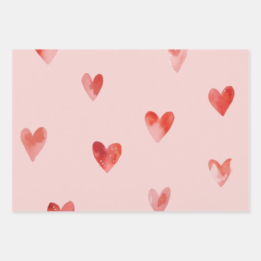 Aquarell-Herzen Nahtloses Muster Geschenkpapier Set (Vorderseite)