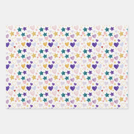 Aquarell-Herzen & schimmernde Sterne Geschenkpapier Set