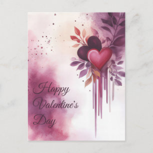 Aquarell-Herzen und Blumen Valentinsgruß Postkarte