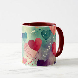 Aquarell-Herzen Zweifarben-Tasse Tasse