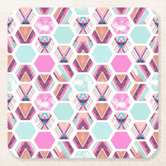 Aquarell-Hexagon-Muster Rechteckiger Pappuntersetzer (Vorderseite)