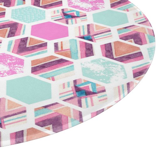 Aquarell-Hexagon-Muster Schneidebrett (Ecke)