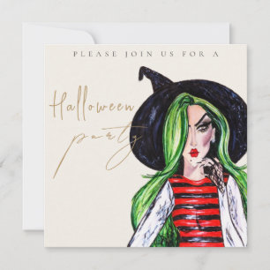 Aquarell-Hexe Erwachsene Halloween-Party-Einladung Einladung