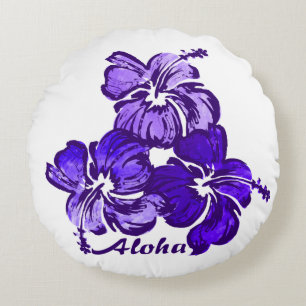 Aquarell-Hibiskus-Hawaiianisches-Blumenmuster-umke Rundes Kissen