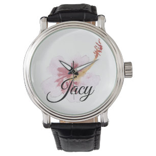Aquarell Hibiskus Rosa Schriftzug Muttertag Armbanduhr