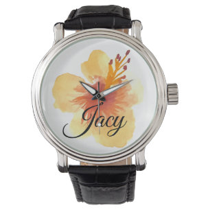 Aquarell Hibiskus Schriftzug Muttertag Armbanduhr