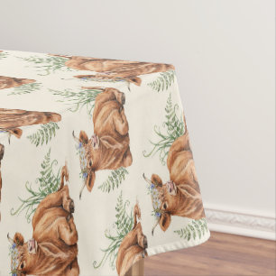 Aquarell Highland Cow Blumenkrone Cottagecore Tischdecke