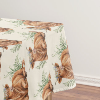 Aquarell Highland Cow Blumenkrone Cottagecore Tischdecke