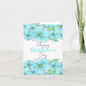 Aquarell Himmelblau Blumen Grün Muttertag Karte (Vorderseite)