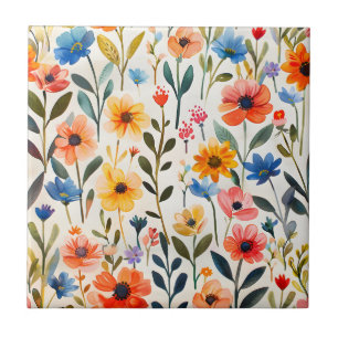 Aquarell-Hintergrund mit Frühlingswildblumen-99033 Fliese