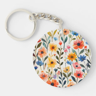 Aquarell-Hintergrund mit Frühlingswildblumen-99033 Schlüsselanhänger