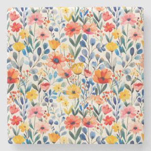 Aquarell-Hintergrund mit Frühlingswildblumen-99034 Steinuntersetzer