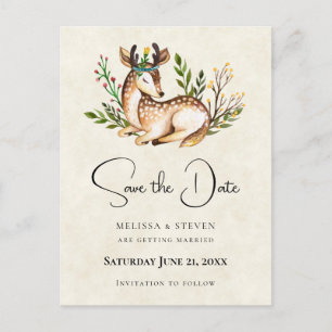 Aquarell-Hirsch liegt Boho Save the Date Einladungspostkarte