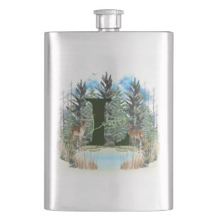 Aquarell-Hirsch personalisierter Monogramm-Buchsta Flachmann