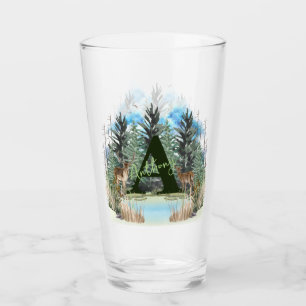 Aquarell-Hirsch personalisierter Monogramm-Buchsta Glas