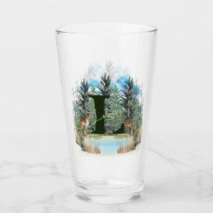 Aquarell-Hirsch personalisierter Monogramm-Buchsta Glas