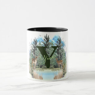 Aquarell-Hirsch personalisierter Monogramm-Buchsta Tasse