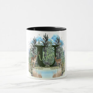 Aquarell-Hirsch personalisiertes Monogramm Buchsta Tasse