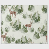 Aquarell Hirsch und nebliger Kiefernwald Geschenkpapier (Flach)