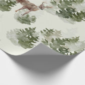 Aquarell Hirsch und nebliger Kiefernwald Geschenkpapier (Ecke)