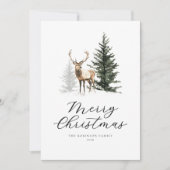 Aquarell-Hirsch-Wald-Weihnachtskarte Feiertagskarte (Vorderseite)