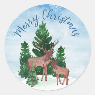 Aquarell-Hirsch-Weihnachten Runder Aufkleber