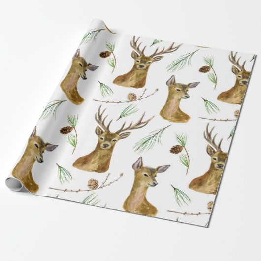 Aquarell-Hirsch-Weihnachtsmuster Geschenkpapier (Ungerollt)