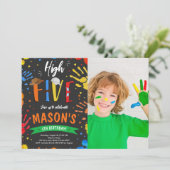 Aquarell Hoch Fünfjähriges Foto Einladung (Stehend Vorderseite)