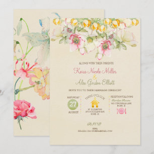 Aquarell-Hochzeit Alles in Einem Pink Grün Gelb Einladung