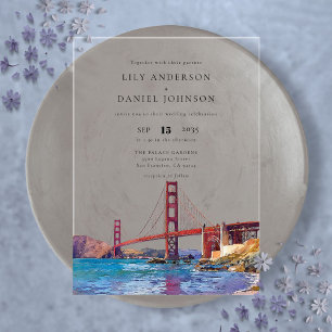 Aquarell-Hochzeit in San Francisco Acryleinladungen