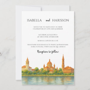 Aquarell-Hochzeit Sant Augustine Florida Skyline Einladung