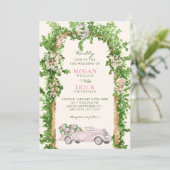 Aquarell Hochzeitsauto Einladung (Stehend Vorderseite)