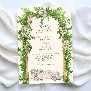 Aquarell Hochzeitsauto Einladung