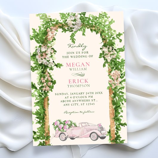 Aquarell Hochzeitsauto Einladung