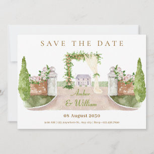Aquarell-Hochzeitsbogen-Landschaftsgartenkunst Save The Date