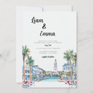 Aquarell-Hochzeitseinladung Charleston SC Einladung