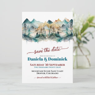 Aquarell-Hochzeitseinladung Teal-Berg Save the Dat Einladung