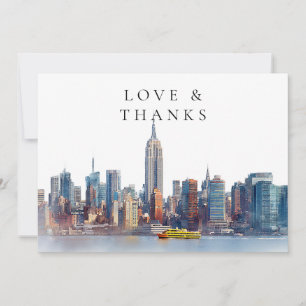 Aquarell-Hochzeitsfoto New Yorker Skyline Dankeskarte