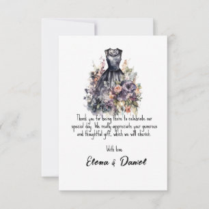 Aquarell-Hochzeitskleid schwarzes Kleid rosa Rose  Dankeskarte