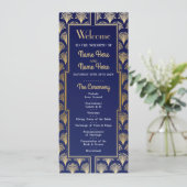 Aquarell-Hochzeitsprogramm 1920er Art Deco Gold Programm (Stehend Vorderseite)