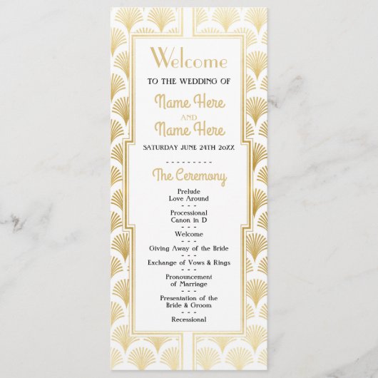 Aquarell-Hochzeitsprogramm, Art Deco Gold aus den Programm (Vorderseite)