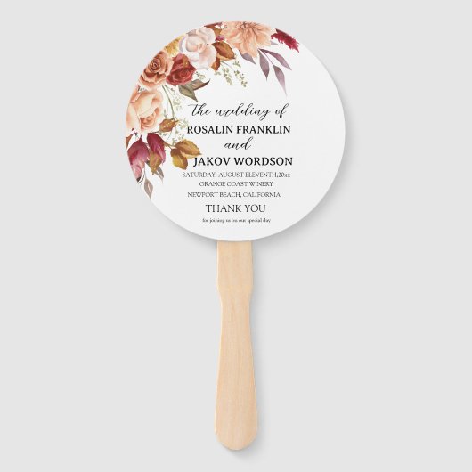 Aquarell-Hochzeitsprogramm-Handfächer Fächer (Vorderseite)