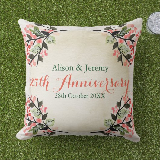 Aquarell-Hochzeitstag-botanische Koralle Kissen (Gras)