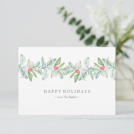 Aquarell Holiday Greenery Berries Weihnachtskarte (Stehend Vorderseite)