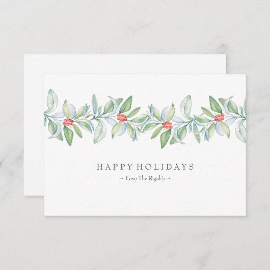 Aquarell Holiday Greenery Berries Weihnachtskarte (Vorne/Hinten)