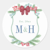 Aquarell Holidays Grüne Berries Hochzeitsfest Wapp Runder Aufkleber (Vorderseite)