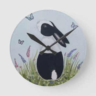Aquarell-Holländisches-Bunny-Kaninchen Runde Wanduhr